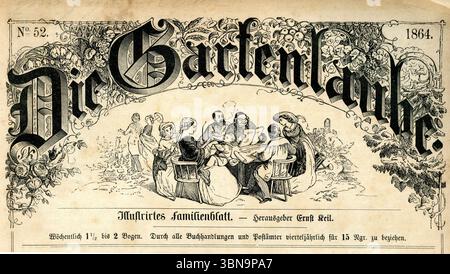 Titelzeile der 1864 illustrierten Wochenzeitschrift „die Gartenlaube“ für die ganze Familie Stockfoto