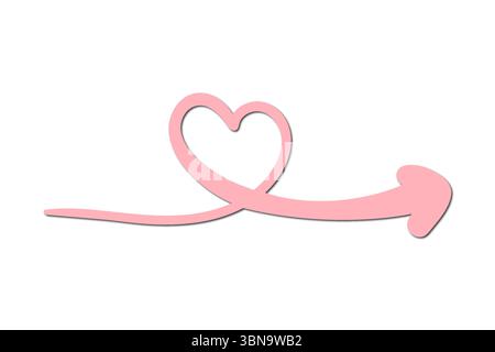Geschwungene Pfeile bilden ein Herz mit rosa Farbe und Schatten. Vektorherz isoliert auf weißem Hintergrund Stock Vektor