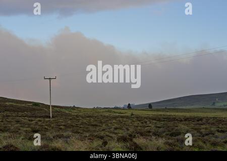 28. Juni 2025. Carrbridge und Grantown in Spey, Schottland. Dies ist ein sehr großes, vom Wind angetriebenes Waldfeuer auf den Hügeln zwischen Carrbridge und Grantown und S Stockfoto