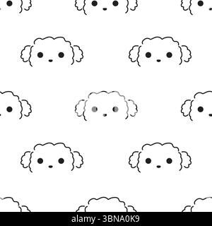 Muster Hunde nahtloses Muster mit verschiedenen Hunden. Textur mit Hundegesichtern. Hand gezeichnete Vektor-Illustration im Doodle-Stil auf weißem Hintergrund Stock Vektor