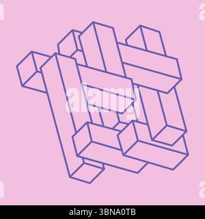 Figur mit heiliger Geometrie. Optisches Illusionslogo. Unmögliche Form. Abstrakte ewige geometrische Objekte. Unmögliche endliche Konturformen. Optische Kunst Stock Vektor
