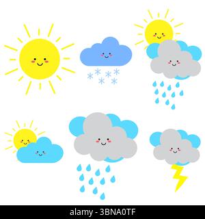 Vektorsatz von niedlichen Wetterfiguren - Wolken Stock Vektor