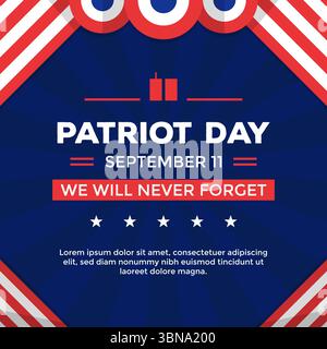 Am 11. September feiern die Begrüßung des Patriot Day in Social Media Post Design in Rot, weiß und Blau Stock Vektor