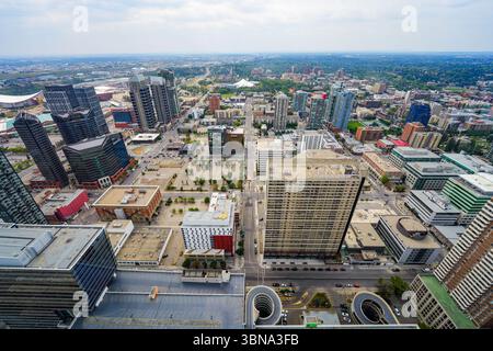 Luftaufnahme der Innenstadt von Calgary, Alberta, Kanada Stockfoto