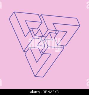 Unmögliche Formen. Heilige Geometrie. Optische Illusionsfigur. Abstrakte ewige geometrische Objekte. Unmögliches endliches Umrissdreieck. OP Art Stock Vektor