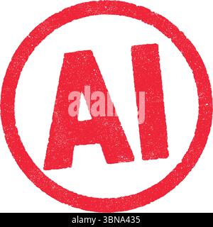 Vektorabbildung des Wortes AI in rotem Kreisfarbstempel Stock Vektor