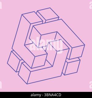 Unmögliche Formen. Heilige Geometrie. Optische Illusionsfiguren. Abstraktes ewiges geometrisches Objekt. Unmögliche Geometrieform auf rosafarbenem Hintergrund Stock Vektor