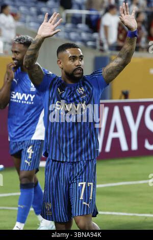 Malcom Filipe Silva de Oliveira aus Al-Hilal feiert den Sieg nach der FIFA Club-Weltmeisterschaft 2025, dem Achtelfinale, dem Fußballspiel zwischen Manchester City und Al-Hilal am 30. Juni 2025 im Camping World Stadium in Orlando, Florida, USA Stockfoto