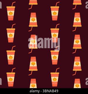 Nahtloses Muster mit einem Papierbecher Kürbislatte. Vektorabbildung Stock Vektor