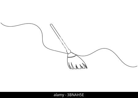 Durchgehende Linienzeichnung des Besenreinigers Werkzeug minimalistische Haushaltsreinigungsausrüstung Umrissvektor Stock Vektor