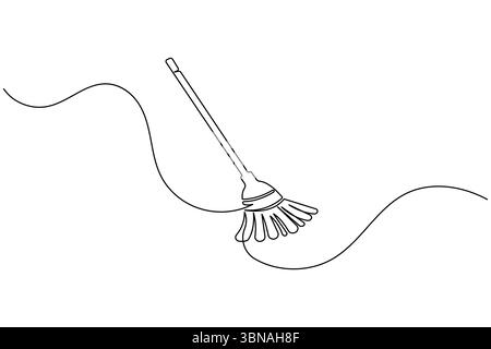 Durchgehende Linienzeichnung des Besenreinigers Werkzeug minimalistische Haushaltsreinigungsausrüstung Umrissvektor Stock Vektor