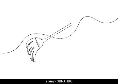 Durchgehende Linienzeichnung des Besenreinigers Werkzeug minimalistische Haushaltsreinigungsausrüstung Umrissvektor Stock Vektor