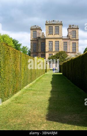 Hardwick Hall, Chesterfield, Derbyshire, England, Großbritannien - ein elisabethanisches Landhaus - Blick auf das Äußere Stockfoto