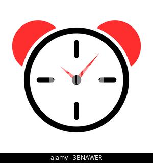 Abbildung: Rotes Wecksymbol. Diese klare und moderne Illustration zeigt ein klassisches Wecker-Design mit auffälligem, minimalistischem Design. Stock Vektor