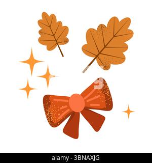 Vektor-Illustration von Herbstblättern und Schleife isoliert auf weißem Hintergrund Stock Vektor