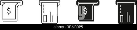 Symbolgruppe Für Geldautomat-Quittung Und Kreditkartensteckplatz. Übersicht Und Silhouette-Symbole Für Finanztransaktionen, Bankgeschäfte Und Zahlungsverarbeitung. Bargeld Stock Vektor