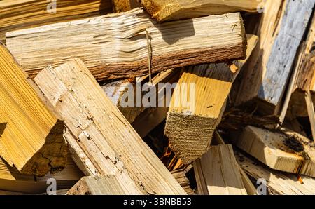 Blumberg, Deutschland, 1. Juni 2025: Brennholz ist brennbereit. (Foto: Andreas Haas/dieBildmanufaktur) Stockfoto