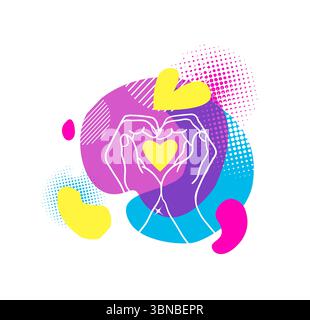 Hände in Form eines Herzens gefaltet. Handgezeichnet. Nicht AI, Vektorillustration Stock Vektor