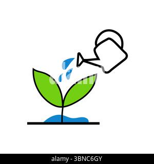Symbol für die Bewässerung der Pflanze. Symbol für Wachstumspflege. Grüner Blattsprossen. Vektor für Umweltlösungen. Stock Vektor