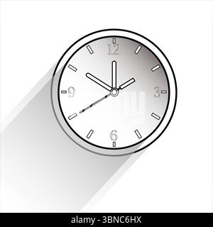Minimalistisches Uhrensymbol. Zeitanzeigeelement. Runde Uhr Vektor. Langes Schattendesign. Stock Vektor