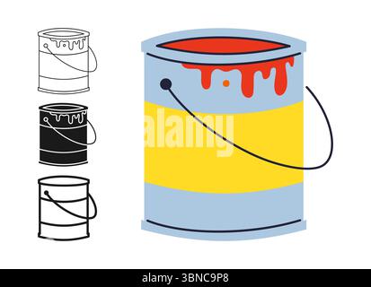 Symbolsatz „Lack“. Dose von Lackierberufswerkzeug Ausrüstung für Reparatur Symbol stilisiertes Design. Glas der Farbe Flachschild Bau Werkzeug Reparatur einfache Icon Vektor Design Stock Vektor