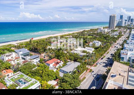 Miami Beach Florida North Beach, Luftüberblick von oben mit Blick nach unten, Atlantik Wasser, öffentlicher Strand Sand, Altos del Mar Nachbarschaft Häuser r Stockfoto