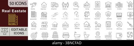 Real Estate Line Icons: Haus-, Immobilien-, Investitions- und Immobilienverkaufsvektoren Stock Vektor