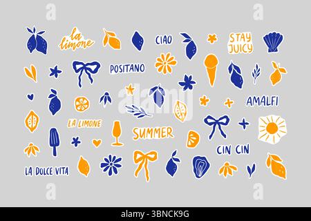 Hand gezeichnete Zitronen Vektor Aufkleber Set Stock Vektor