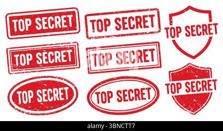 Top Secret Stamp Vektorsatz. Top Secret Rubber Stamp Design Kollektion. Top Secret Grunge Stempelpackung. Streng Geheim. Vektorabbildungsbild. Isoliert Stock Vektor