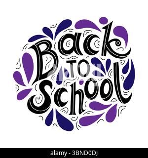 Back-to-School-Schriftzug mit lila Elementen Stock Vektor