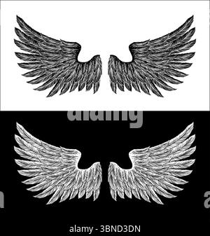 Eagle Angel Wings Tattoo Vintage Holzschnitt Style Stock Vektor