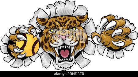 Jaguar Leopard Cheetah Panther Softball Maskottchen Stock Vektor