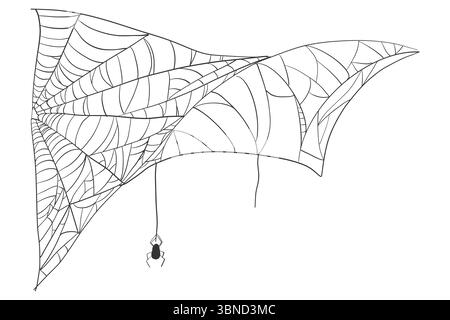 Silhouette Spinnennetze für Halloween und Horror Dekor. Eckspinnweben, Netzlinien und Giftfallen. Isolierte, gruselige Spinnennadenelemente im gruseligen Gothic-Stil. Vektorabbildung Stock Vektor