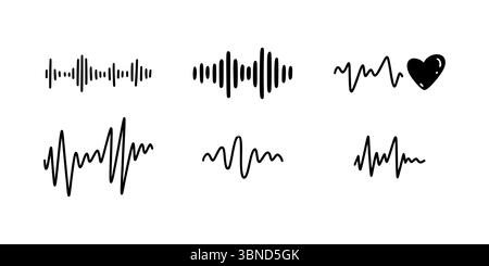 Handgezeichnete Kritzelgeräuschwelle. Audio, Illustration des Hochfrequenzvektors. Musik-Soundwelle. Erdbebenseismogrammmaß, Seismogrammaktivität. Eine lin Stock Vektor