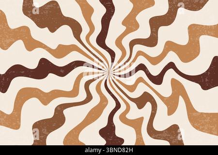 Hintergrund mit Karamell- und Schokoladenmuster. Wellige Erdnussbutter. Flüssiger Milchsirup. Abstrakte, groovige spiralförmige Streifen von Süße Stock Vektor