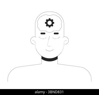 Menschlicher Verstand mit Gehirnzahnrad-Symbol 2D-Linienzeichen Stock Vektor