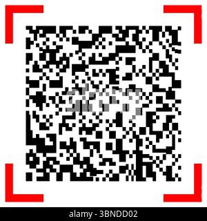 qr-Code mit rotem Scanner auf weiß, Vektorillustration. Stock Vektor