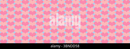 Horizontal nahtlos aus pastellrosa Herzen auf Blau für Muster und Hintergrund. Stock Vektor