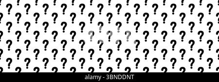 Horizontales nahtloses schwarzes Fragezeichen auf weiß für Muster und Hintergrund. Stock Vektor