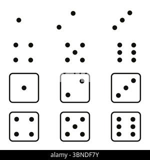 Symbol für Würfelmuster. Zufälliges Würfelmuster. Glücksspiel-Zufallsvektor. Minimales weißes Raster. Stock Vektor