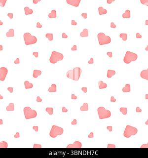 Nahtloses Muster mit rosafarbenen Herzen in verschiedenen Größen im Aquarellstil. Herz, Liebe, Romantik oder valentinstag. Vektorillustration auf weißem Hintergrund. Stock Vektor