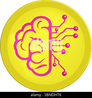KI-Brain Circuit-Symbol – Gelber und rosafarbener Vektor für künstliche Intelligenz Stock Vektor