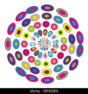 Farbenfrohes Spiralmuster. Abstraktes Radialdesign. Lebendige konzentrische Kreise. Vektorabbildung. Stock Vektor