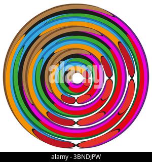 Mehrfarbige Spiralkreise. Konzentrischer kaleidoskopischer Wirbel. Hypnotischer Swirling-Vektor. Energetische chromatische Rotation Stock Vektor