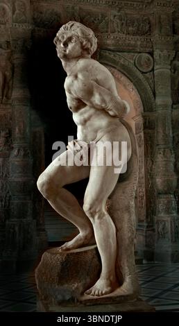 Gefangener rebellischer Sklave 1513 - 15 Grab von Papst Julius II 1443 1513 von MICHELANGELO Buonarroti 1475-1564 italienischer Bildhauer Italien Paris, Louvre, Stockfoto