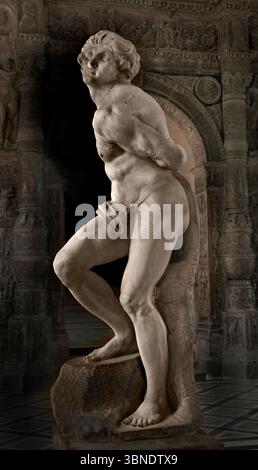 Gefangener rebellischer Sklave 1513 - 15 Grab von Papst Julius II 1443 1513 von MICHELANGELO Buonarroti 1475-1564 italienischer Bildhauer Italien Paris, Louvre, Stockfoto