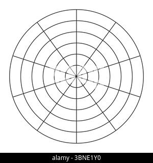 Coaching-Tool. Polares Raster aus 10 Segmenten und 5 konzentrischen Kreisen. Kreisdiagramm der Balance des Lebensstils. Vorlage „Rad der Lebensdauer“. Vektor blank Polar Stock Vektor