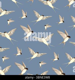 Aquarellschwalben auf blauem Hintergrund Stockfoto
