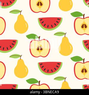 Apfel, Birne, Wassermelone, nahtloses Muster Stock Vektor