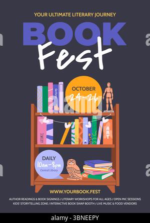 Poster oder Flyer für das Buchfestival. Vektor. Stock Vektor